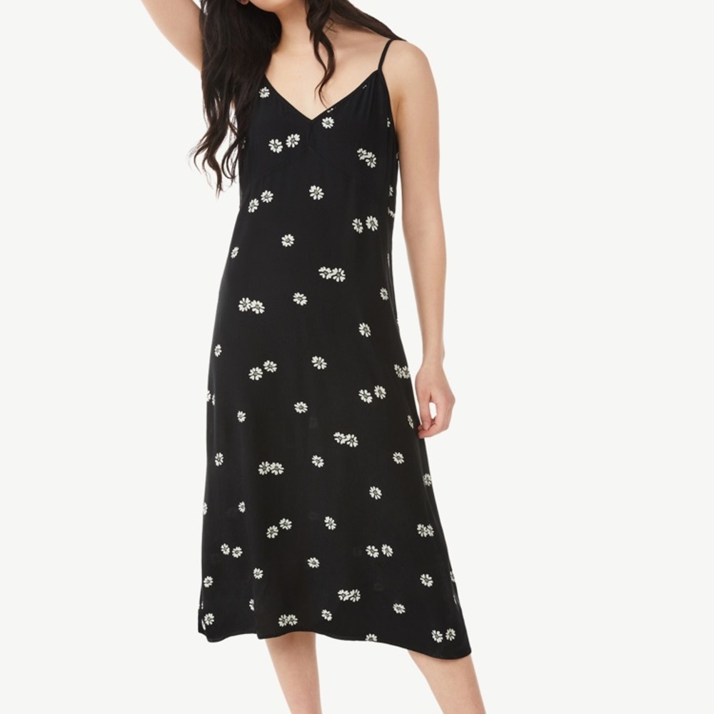 Black Floral Midi Slip Dress